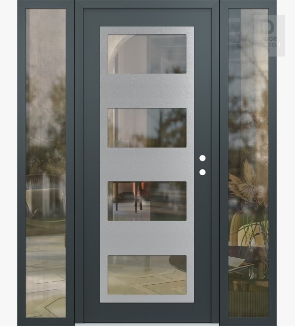 Modern Steel Front Door Diamond C2 68" x 80" anthracite/anthracite clear Glass Panel stainless steel LHI with 2 Sidelites clear Glass