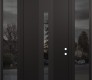 Modern Steel Front Door DIAMOND A2 60" X 96" BLACK/BLACK MIRRORED GLASS PANEL BLACK LHI WITH 2 SIDELITES AND TRANSOM MIRRORED GLASS