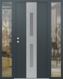 DIAMOND A6 64" X 80" ANTHRACITE/ANTHRACITE FROSTED GLASS PANEL STAINLESS STEEL RHI WITH 2 SIDELITES CLEAR GLASS