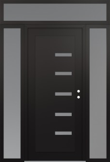 Diamond C8 60" x 96" black/white frosted Glass Panel black LHI with 2 Sidelites and Transom frosted Glass