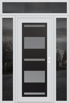 Diamond C10 60" x 96" white/white frosted Glass Panel black LHI with 2 Sidelites and Transom mirrored Glass