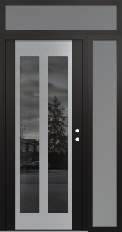 Diamond C14 52" x 96" black/black mirrored Glass Panel stainless steel LHI with Sidelite and Transom frosted Glass