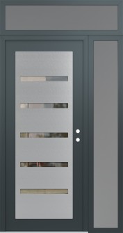 Diamond C7 50" x 96" anthracite/anthracite clear Glass Panel stainless steel LHI with Sidelite and Transom frosted Glass