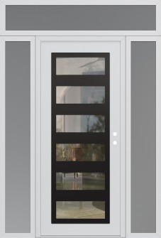 Diamond C9 64" x 96" white/white clear Glass Panel black LHI with 2 Sidelites and Transom frosted Glass