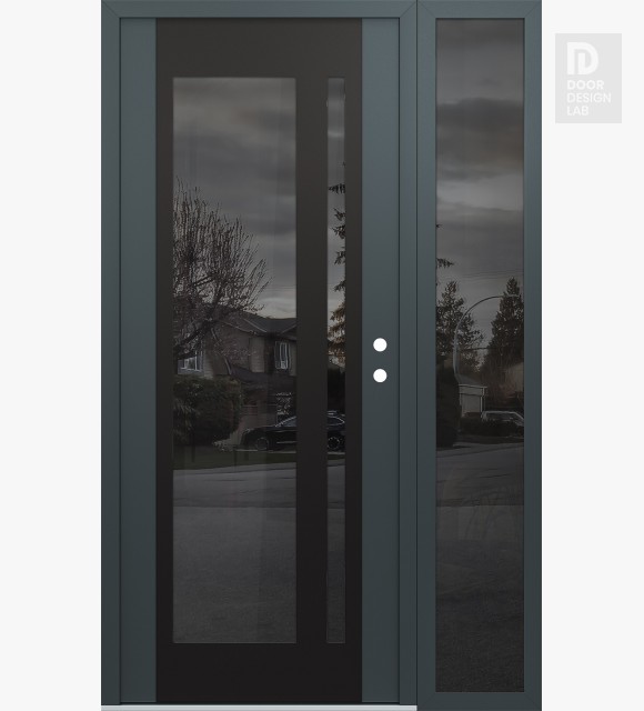 Modern Steel Front Door Diamond C15 50" x 80" anthracite/anthracite mirrored Glass Panel black LHI with Sidelite mirrored Glass