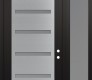Modern Steel Front Door Diamond C7 48" x 96" black/white frosted Glass Panel stainless steel LHI with Sidelite and Transom frosted Glass