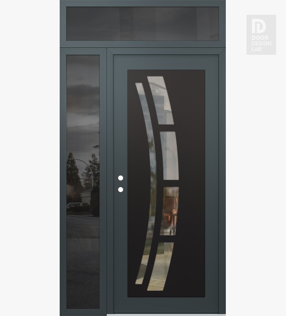 Modern Steel Front Door Diamond C12 48" x 96" anthracite/anthracite clear Glass Panel black RHI with Sidelite and Transom mirrored Glass