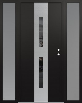 DIAMOND A6 64" X 80" BLACK/BLACK MIRRORED GLASS PANEL STAINLESS STEEL LHI WITH 2 SIDELITES FROSTED GLASS