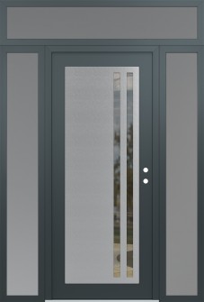Diamond C6 64" x 96" anthracite/anthracite clear Glass Panel stainless steel LHI with 2 Sidelites and Transom frosted Glass