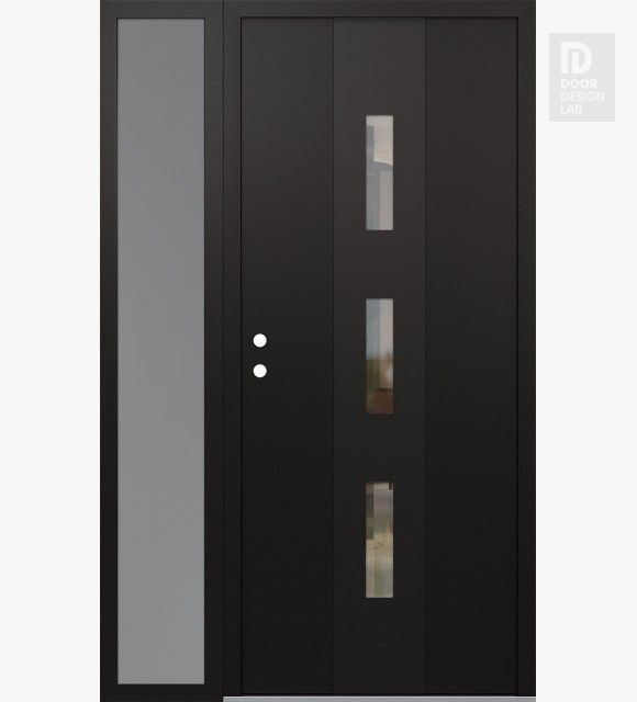 Modern Steel Front Door DIAMOND A7 48" X 80" BLACK/BLACK CLEAR GLASS PANEL BLACK RHI WITH SIDELITE FROSTED GLASS
