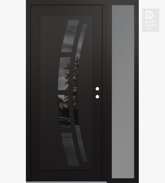 Modern Steel Front Door Diamond C12 52" x 80" black/black mirrored Glass Panel black LHI with Sidelite frosted Glass
