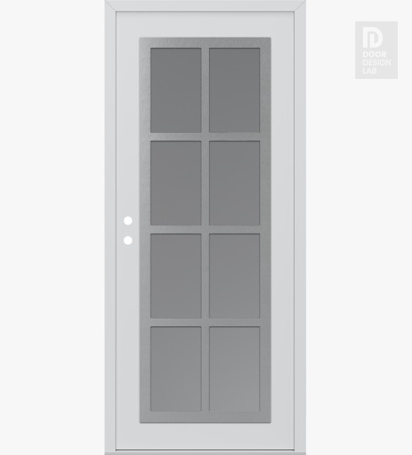 Modern Steel Front Door Diamond C16 36" x 80" white/white frosted Glass Panel stainless steel RHI