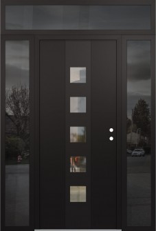 DIAMOND A13 64" X 96" BLACK/BLACK CLEAR GLASS PANEL BLACK LHI WITH 2 SIDELITES AND TRANSOM MIRRORED GLASS