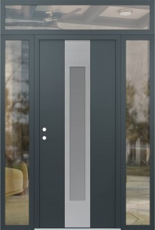 DIAMOND A1 64" X 96" ANTHRACITE/ANTHRACITE FROSTED GLASS PANEL STAINLESS STEEL RHI WITH 2 SIDELITES AND TRANSOM CLEAR GLASS