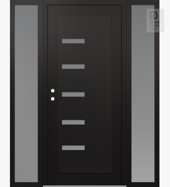 Modern Steel Front Door Diamond C8 60" x 80" black/white frosted Glass Panel black RHI with 2 Sidelites frosted Glass