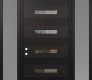 Modern Steel Front Door Diamond D9 64" x 96" black/black clear Glass Panel black RHI with 2 Sidelites and Transom frosted Glass