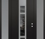 Modern Steel Front Door DIAMOND A9 64" X 96" BLACK/BLACK MIRRORED GLASS PANEL STAINLESS STEEL LHI WITH 2 SIDELITES AND TRANSOM FROSTED GLASS