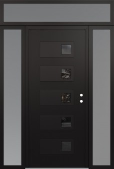 Diamond D2 60" x 96" black/black mirrored Glass Panel black LHI with 2 Sidelites and Transom frosted Glass