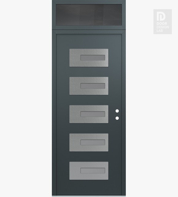 Modern Steel Front Door Diamond D6 36" x 96" anthracite/anthracite frosted Glass Panel stainless steel LHI with Transom mirrored Glass