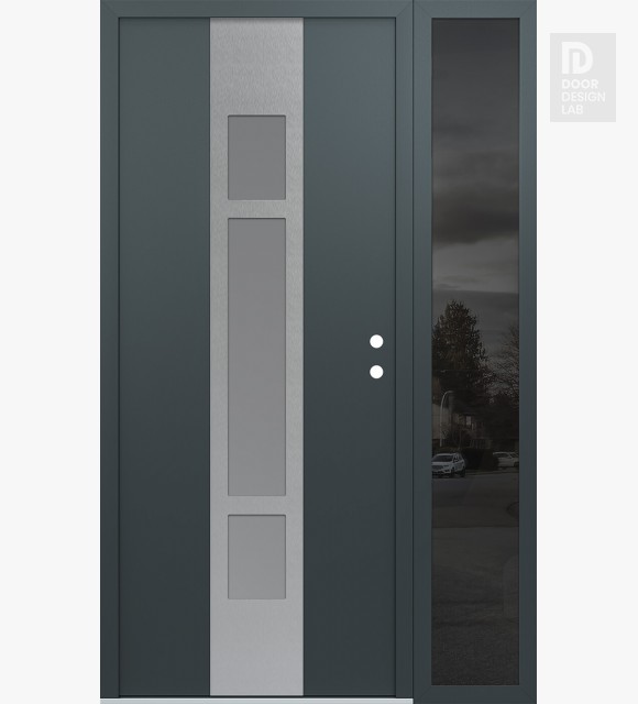 Modern Steel Front Door DIAMOND A9 50" X 80" ANTHRACITE/ANTHRACITE FROSTED GLASS PANEL STAINLESS STEEL LHI WITH SIDELITE MIRRORED GLASS