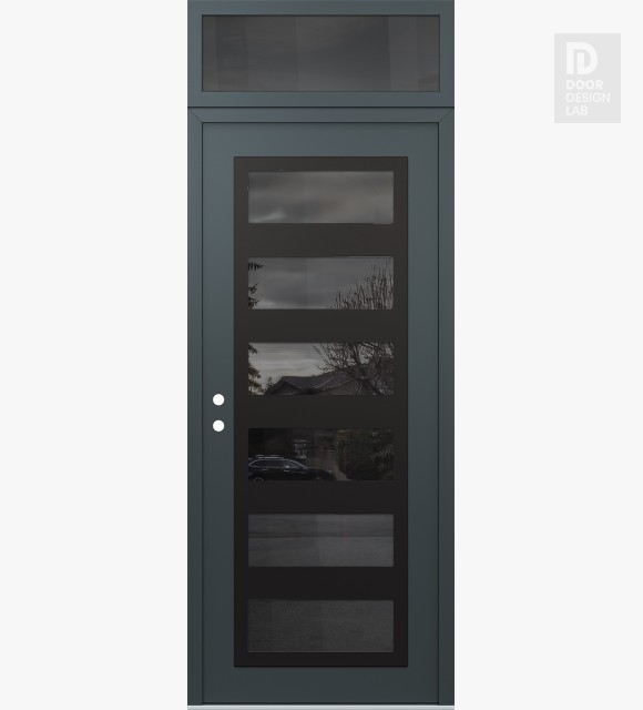 Modern Steel Front Door Diamond C9 36" x 96" anthracite/anthracite mirrored Glass Panel black RHI with Transom mirrored Glass