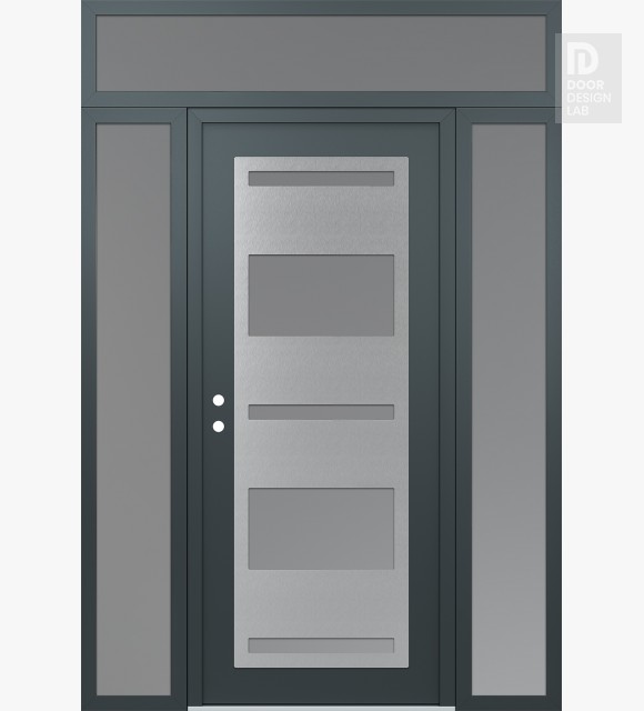 Modern Steel Front Door Diamond C10 68" x 96" anthracite/anthracite frosted Glass Panel stainless steel RHI with 2 Sidelites and Transom frosted Glass