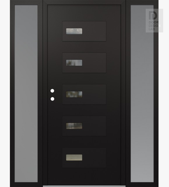 Modern Steel Front Door Diamond D7 68" x 80" black/black clear Glass Panel black RHI with 2 Sidelites frosted Glass