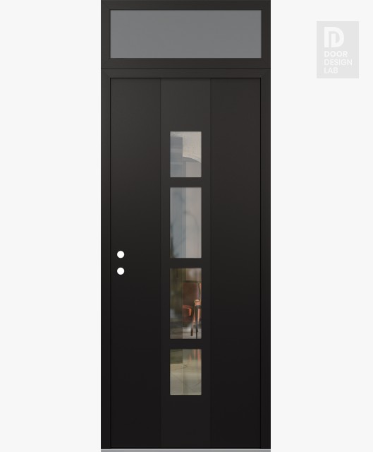Modern Steel Front Door DIAMOND A10 36" X 96" BLACK/BLACK CLEAR GLASS PANEL BLACK RHI WITH TRANSOM FROSTED GLASS