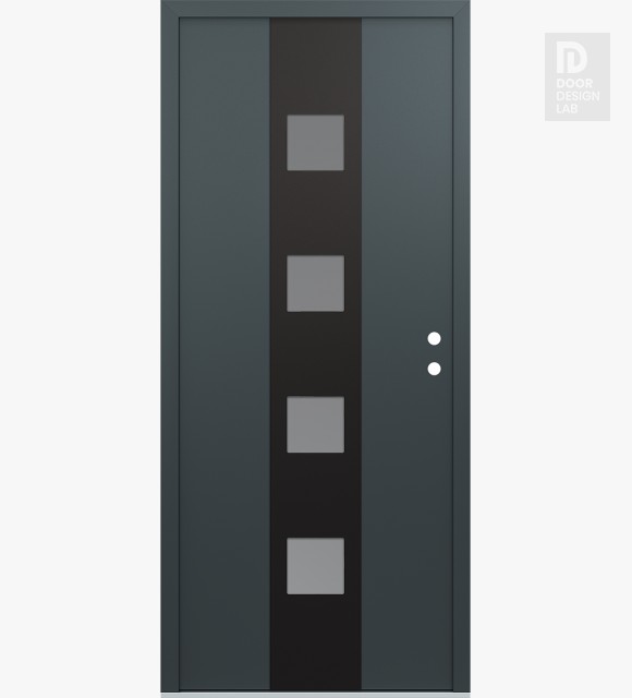 Modern Steel Front Door DIAMOND A12 36" X 80" ANTHRACITE/ANTHRACITE FROSTED GLASS PANEL BLACK LHI