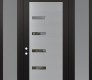 Modern Steel Front Door Diamond C8 68" x 96" black/black clear Glass Panel stainless steel RHI with 2 Sidelites and Transom frosted Glass