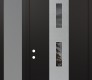 Modern Steel Front Door DIAMOND A7 48" X 96" BLACK/BLACK MIRRORED GLASS PANEL STAINLESS STEEL RHI WITH SIDELITE AND TRANSOM FROSTED GLASS