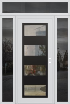 Diamond C2 60" x 96" white/white clear Glass Panel black LHI with 2 Sidelites and Transom mirrored Glass
