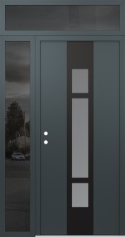 DIAMOND A9 52" X 96" ANTHRACITE/ANTHRACITE FROSTED GLASS PANEL BLACK RHI WITH SIDELITE AND TRANSOM MIRRORED GLASS