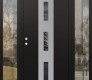 Modern Steel Front Door DIAMOND A7 64" X 80" BLACK/BLACK MIRRORED GLASS PANEL STAINLESS STEEL RHI WITH 2 SIDELITES CLEAR GLASS