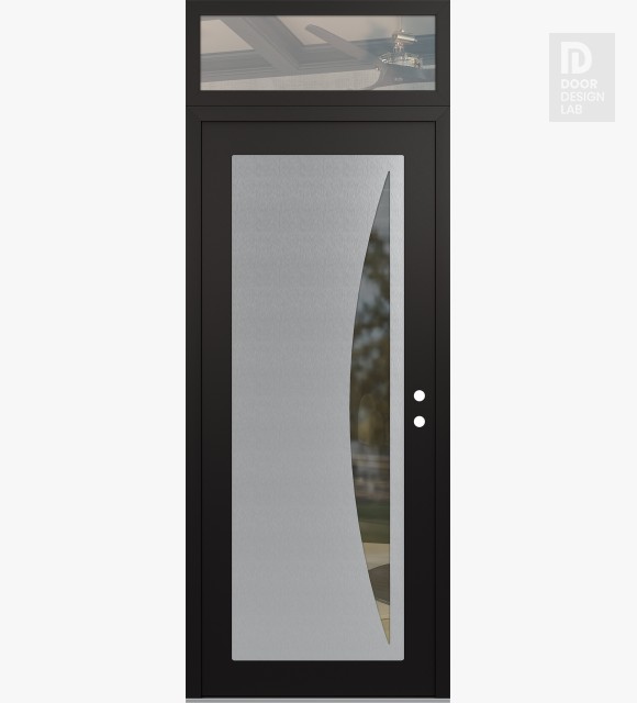 Modern Steel Front Door Diamond C13 36" x 96" black/black clear Glass Panel stainless steel LHI with Transom clear Glass