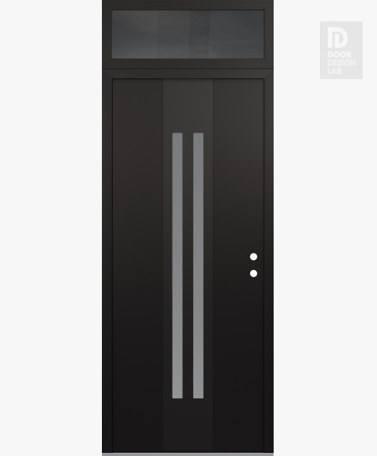 Modern Steel Front Door DIAMOND A8 36" X 96" BLACK/WHITE FROSTED GLASS PANEL BLACK LHI WITH TRANSOM MIRRORED GLASS