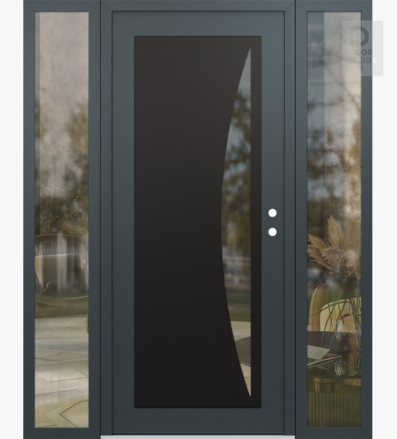 Modern Steel Front Door Diamond C13 60" x 80" anthracite/anthracite clear Glass Panel black LHI with 2 Sidelites clear Glass