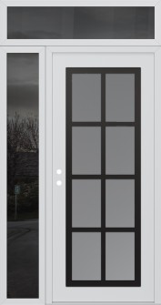 Diamond C16 52" x 96" white/white frosted Glass Panel black RHI with Sidelite and Transom mirrored Glass