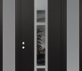 Modern Steel Front Door DIAMOND A9 68" X 96" BLACK/BLACK MIRRORED GLASS PANEL STAINLESS STEEL RHI WITH 2 SIDELITES AND TRANSOM FROSTED GLASS