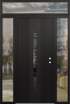 DIAMOND A5 64" X 96" BLACK/BLACK MIRRORED GLASS PANEL BLACK LHI WITH 2 SIDELITES AND TRANSOM CLEAR GLASS