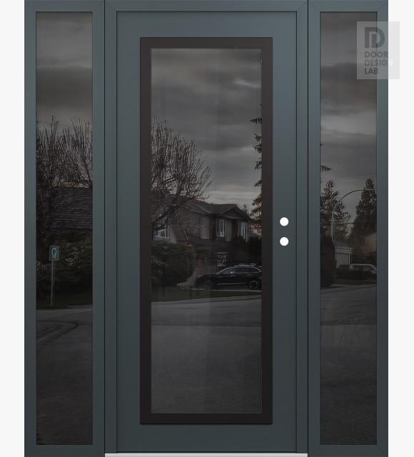 Modern Steel Front Door Diamond C1 68" x 80" anthracite/anthracite mirrored Glass Panel black LHI with 2 Sidelites mirrored Glass