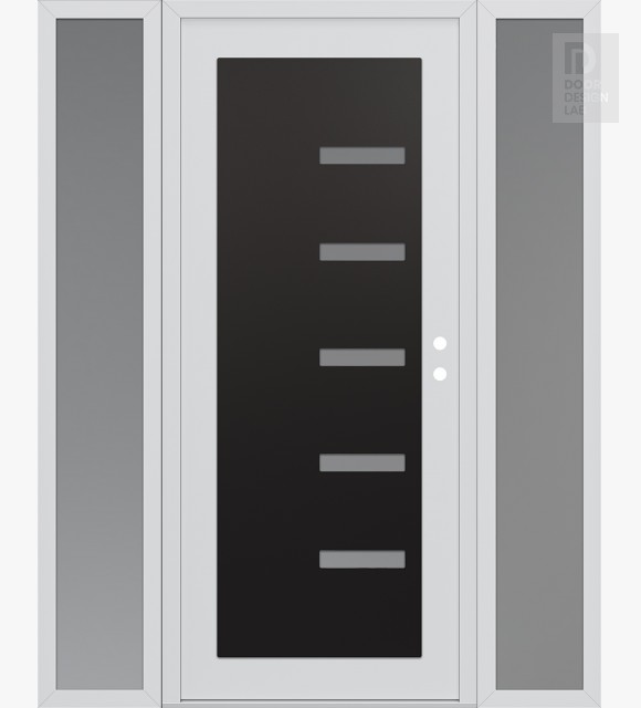 Modern Steel Front Door Diamond C8 68" x 80" white/white frosted Glass Panel black LHI with 2 Sidelites frosted Glass