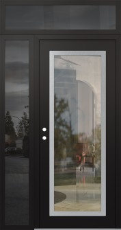 Diamond C1 50" x 96" black/black clear Glass Panel stainless steel RHI with Sidelite and Transom mirrored Glass