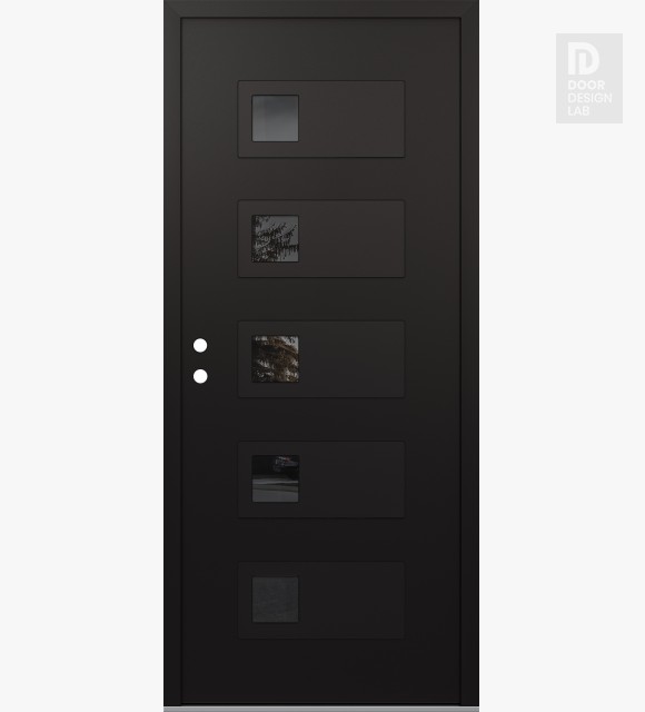 Modern Steel Front Door Diamond D2 36" x 80" black/black mirrored Glass Panel black RHI