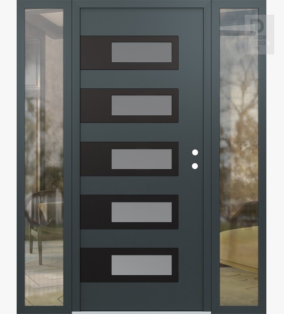 Modern Steel Front Door Diamond D3 60" x 80" anthracite/anthracite frosted Glass Panel black LHI with 2 Sidelites clear Glass