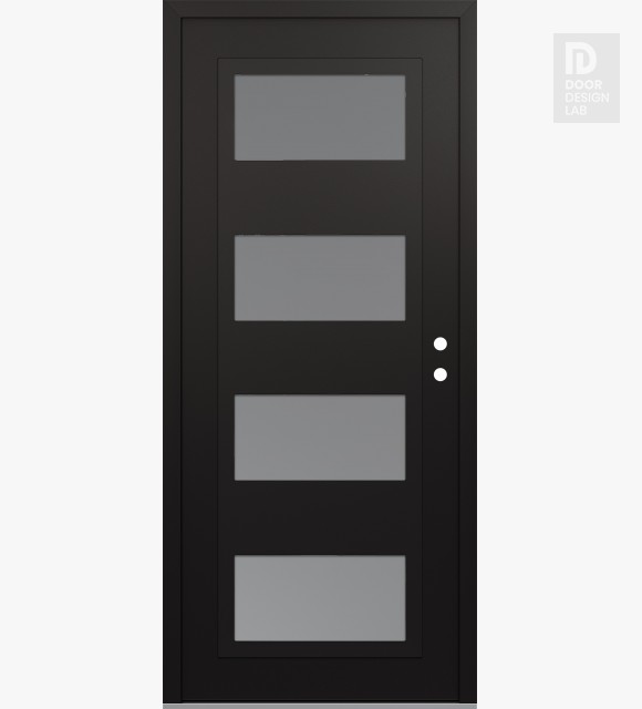 Modern Steel Front Door Diamond C2 36" x 80" black/white frosted Glass Panel black LHI