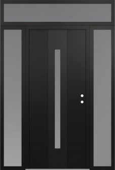 DIAMOND A2 64" X 96" BLACK/WHITE FROSTED GLASS PANEL BLACK LHI WITH 2 SIDELITES AND TRANSOM FROSTED GLASS