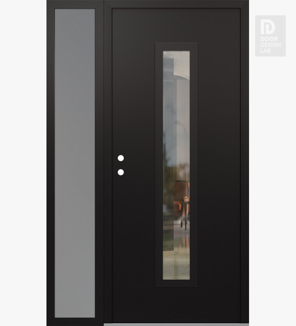 Modern Steel Front Door DIAMOND A11 52" X 80" BLACK/BLACK CLEAR GLASS PANEL BLACK RHI WITH SIDELITE FROSTED GLASS