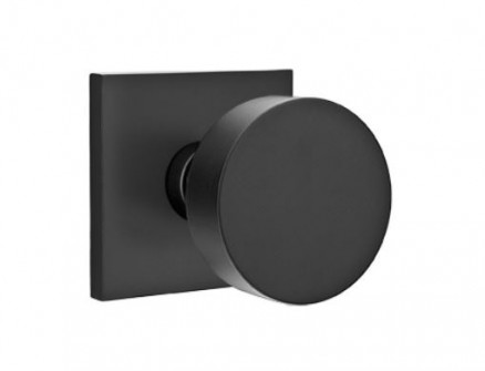 EMTEK ROUND KNOB WITH SQUARE ROSETTE PASSAGE LH FLAT BLACK (US19) 5110