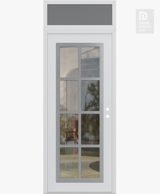 Modern Steel Front Door Diamond C16 36" x 96" white/white clear Glass Panel stainless steel LHI with Transom frosted Glass